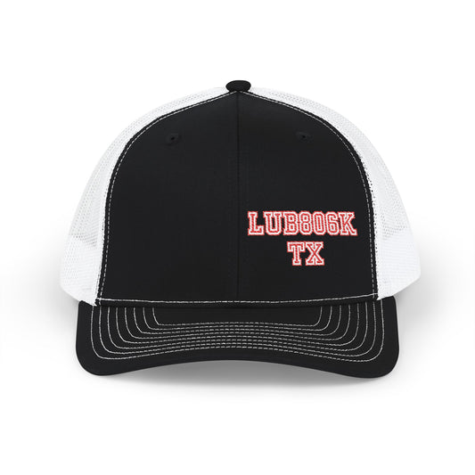 Trucker Cap — Red 'LUBOCK' Vintage Script Snapback