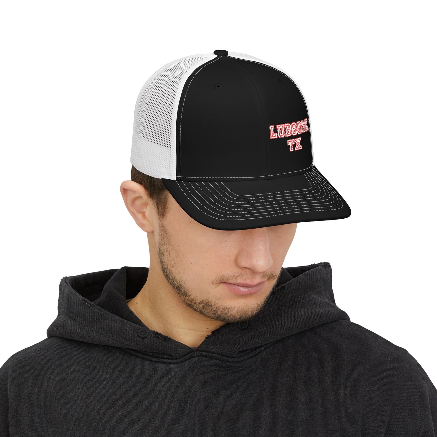 Trucker Cap — Red 'LUBOCK' Vintage Script Snapback